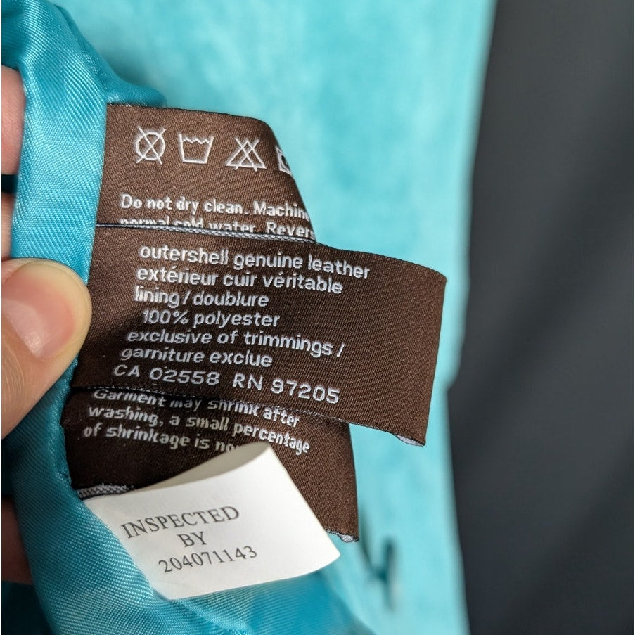 NEW Danier Genuine Leather Teal Suede Jacket | 4-Button Notch Lapel | Satin Lined
