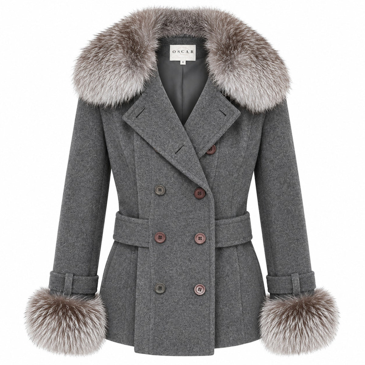 Vintage Oscar de la Renta Wool Cashmere Genuine Fox Fur Jacket US 4