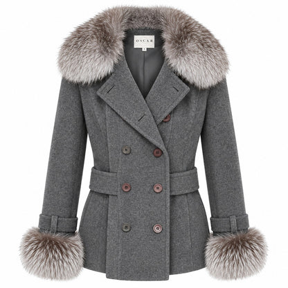 Vintage Oscar de la Renta Wool Cashmere Genuine Fox Fur Jacket US 4