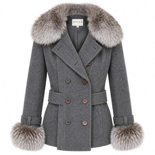 Vintage Oscar de la Renta Wool Cashmere Genuine Fox Fur Jacket US 4