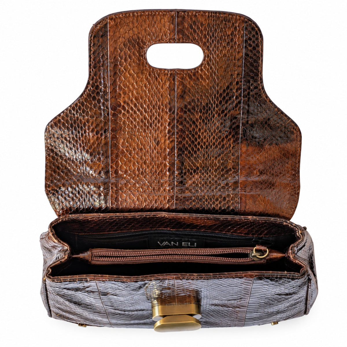 Vintage Genuine Snakeskin Handbag Brown Bamboo Handle Top Handle Bag
