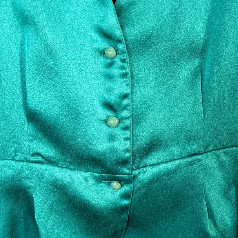 100% Silk Satin Giorgio Armani Emerald Teal  Peplum Blouse IT38 / US 2