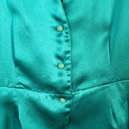 100% Silk Satin Giorgio Armani Emerald Teal  Peplum Blouse IT38 / US 2