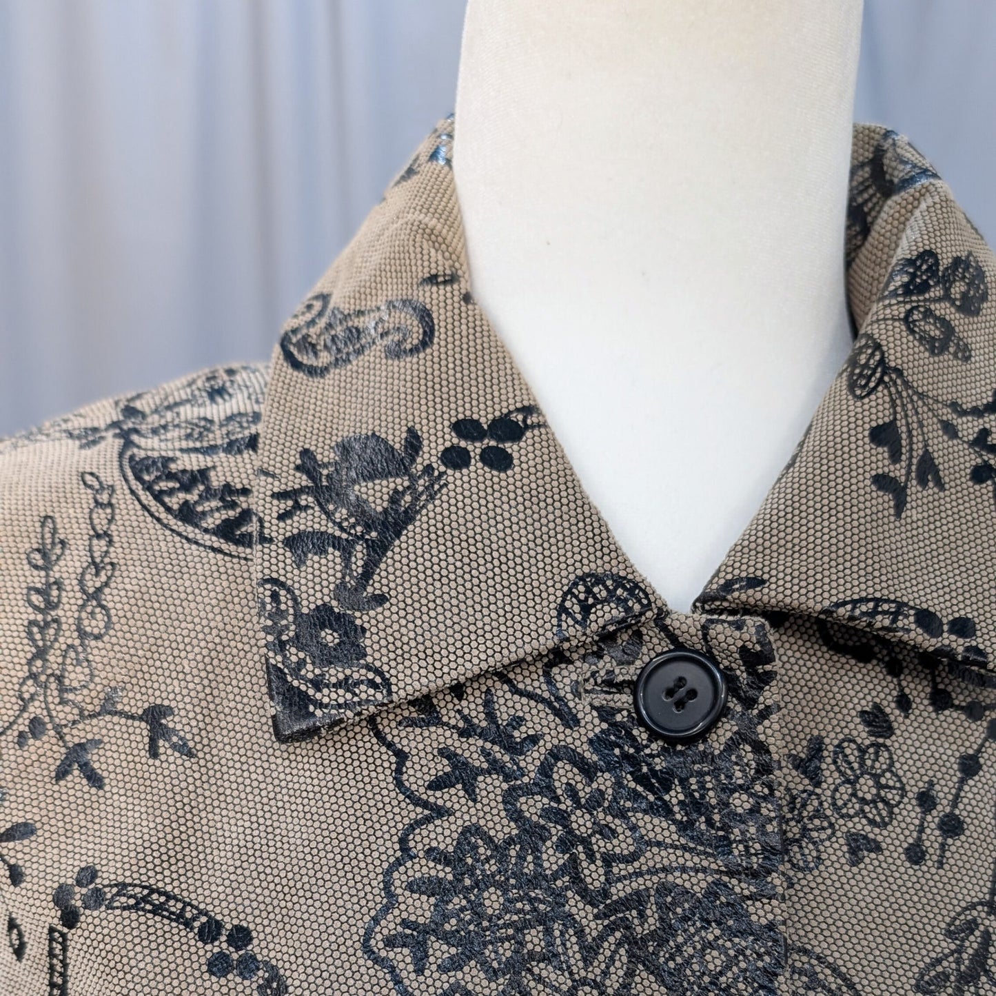 Tan Suede Leather Jacket with Black Floral Appliqué