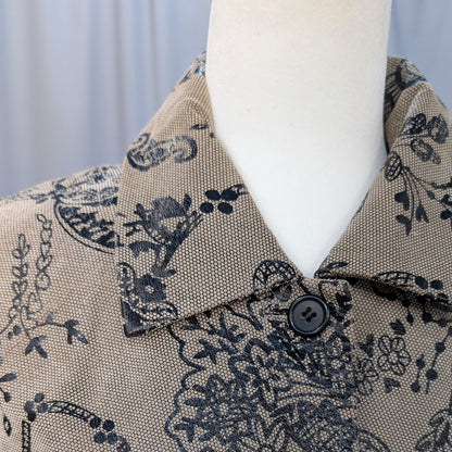 Tan Suede Leather Jacket with Black Floral Appliqué