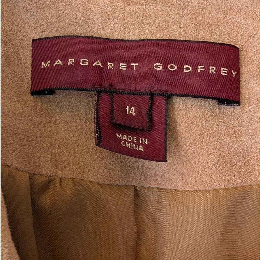 Margaret Godfrey Tan Suede Leather Blazer Jacket 3-Button Lined Size 14