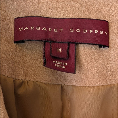 Margaret Godfrey Tan Suede Leather Blazer Jacket 3-Button Lined Size 14