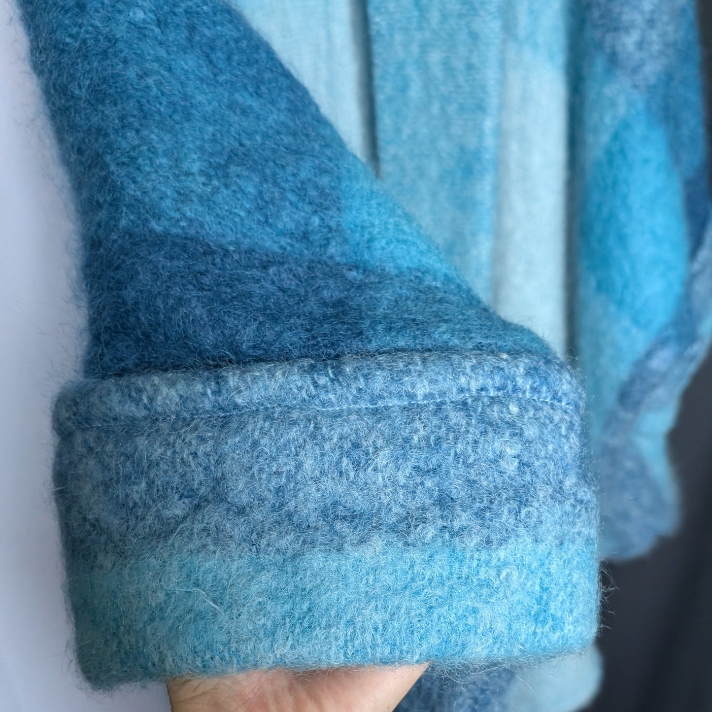 Vintage Donegal Design Mohair Wool Cape Blue Ombre Ruana with Scarf