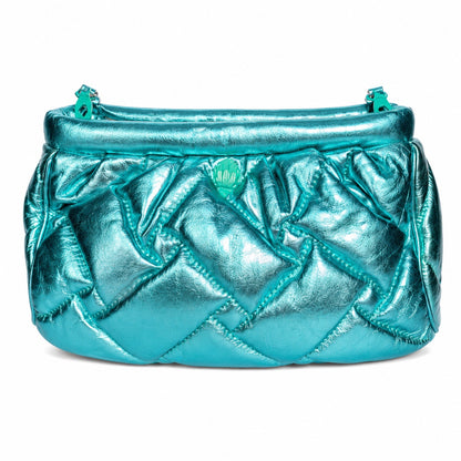 Kurt Geiger London Leather Bag Teal Quilted Crossbody Removable Chain