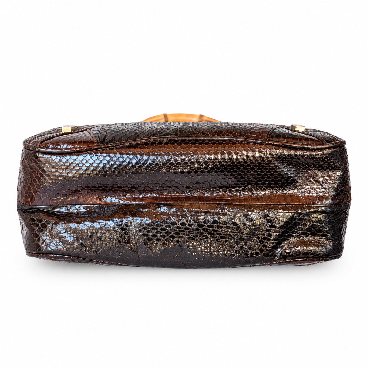 Vintage Genuine Snakeskin Handbag Brown Bamboo Handle Top Handle Bag