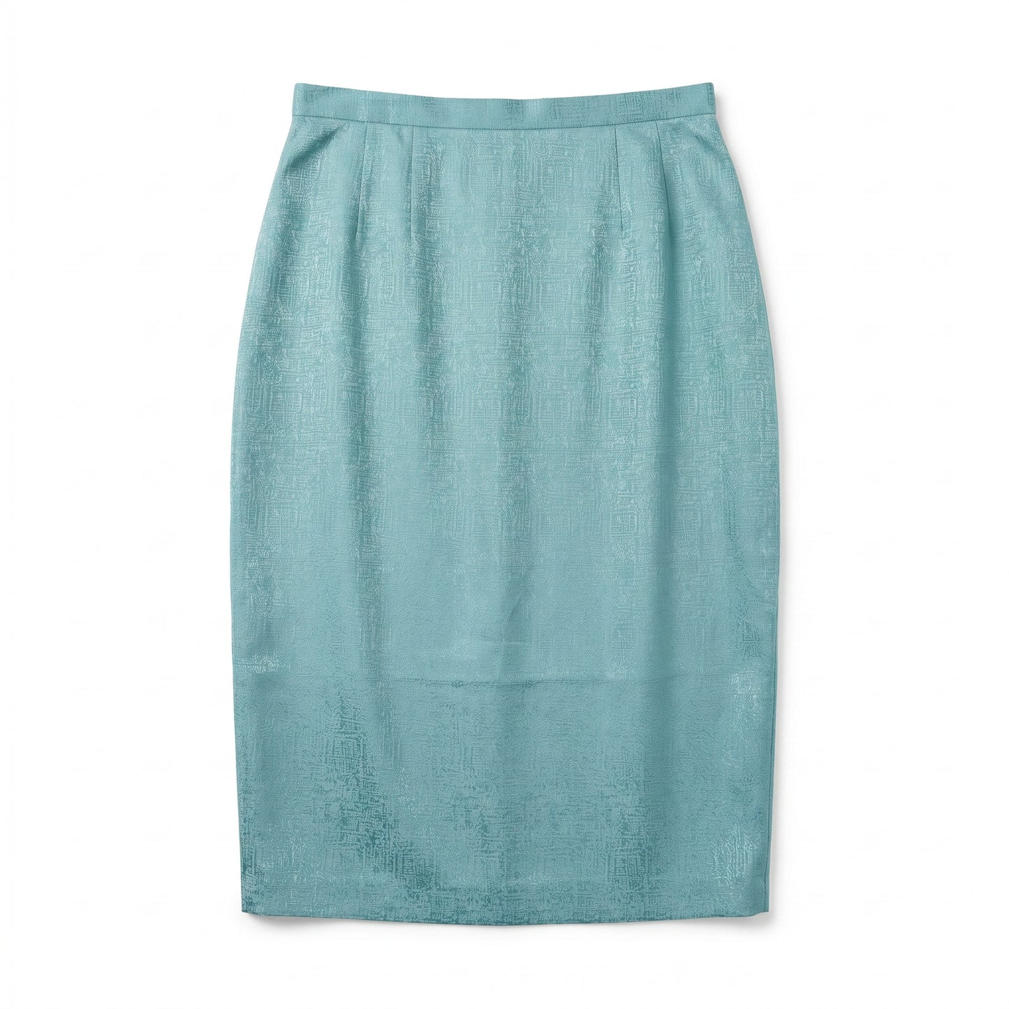100% Silk Adrianna Papell Teal Aqua Metallic Jacquard Silk Pencil Skirt