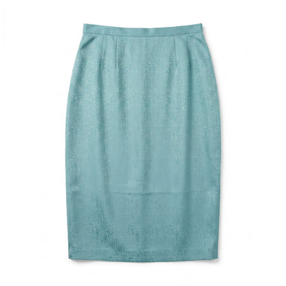 100% Silk Adrianna Papell Teal Aqua Metallic Jacquard Silk Pencil Skirt