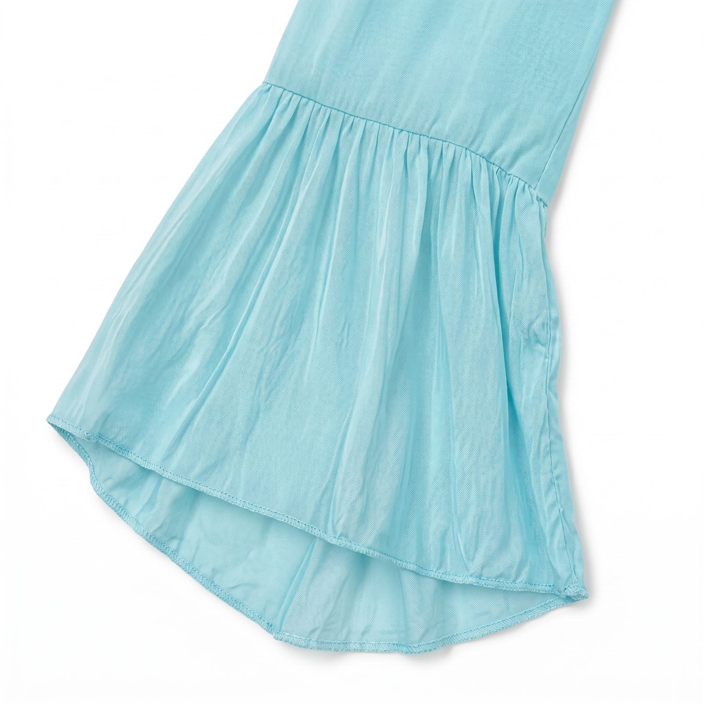 Italian 100% Silk Aqua Mint Smocked Waist Maxi Dress | Balloon Sleeves | Ruffle Hem I Italy