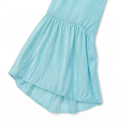 Italian 100% Silk Aqua Mint Smocked Waist Maxi Dress | Balloon Sleeves | Ruffle Hem I Italy