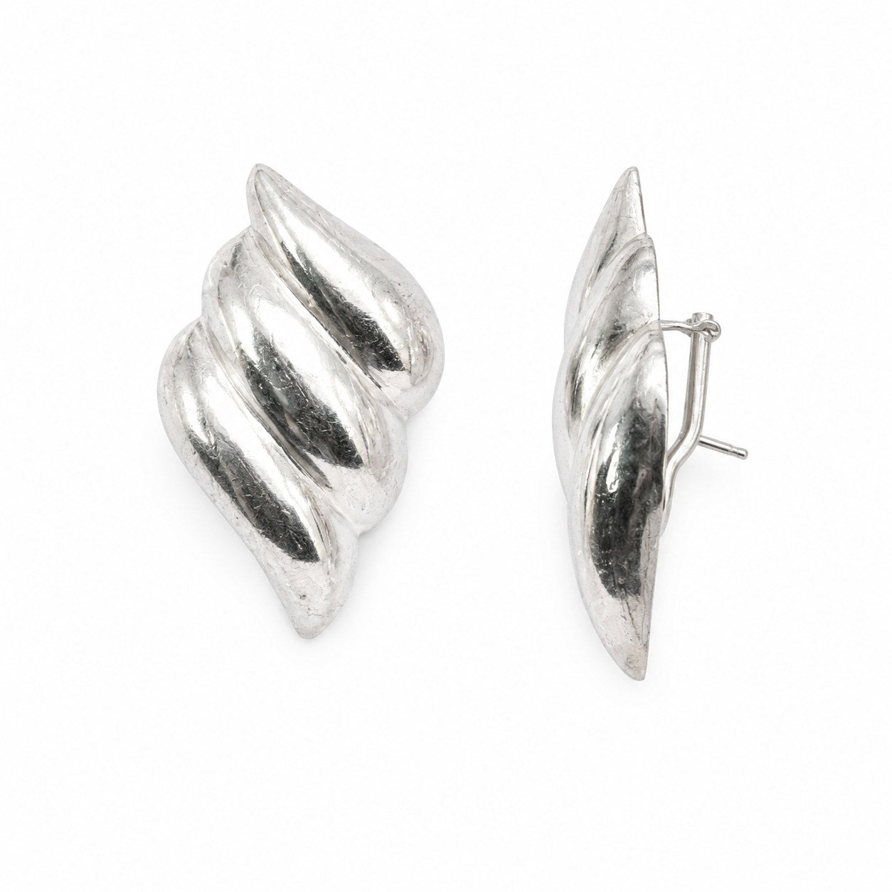 Vintage 925 Sterling Silver Sculptural Swirl Post Earrings Lightweight Statement Earrings