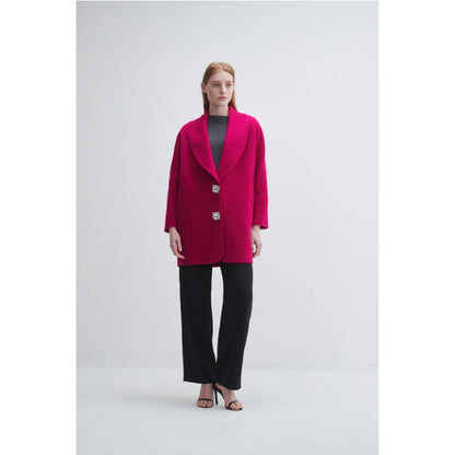 Magenta Merino Wool Cashmere Walking Coat with Crystal Buttons NWT