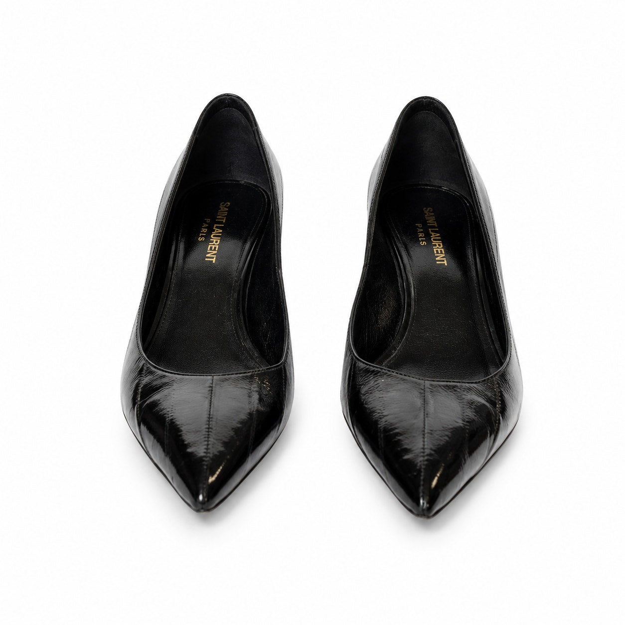 100% Genuine Eel Skin Saint Laurent Paris Black Kitten Heel Pumps Size 38.5 / US 8