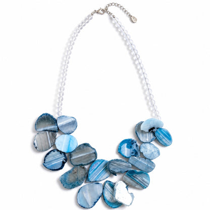 Barse Blue Agate Statement Necklace 925 Sterling Silver Natural Stone