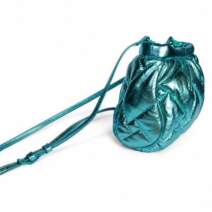 Kurt Geiger London Leather Bag Teal Quilted Crossbody Removable Chain