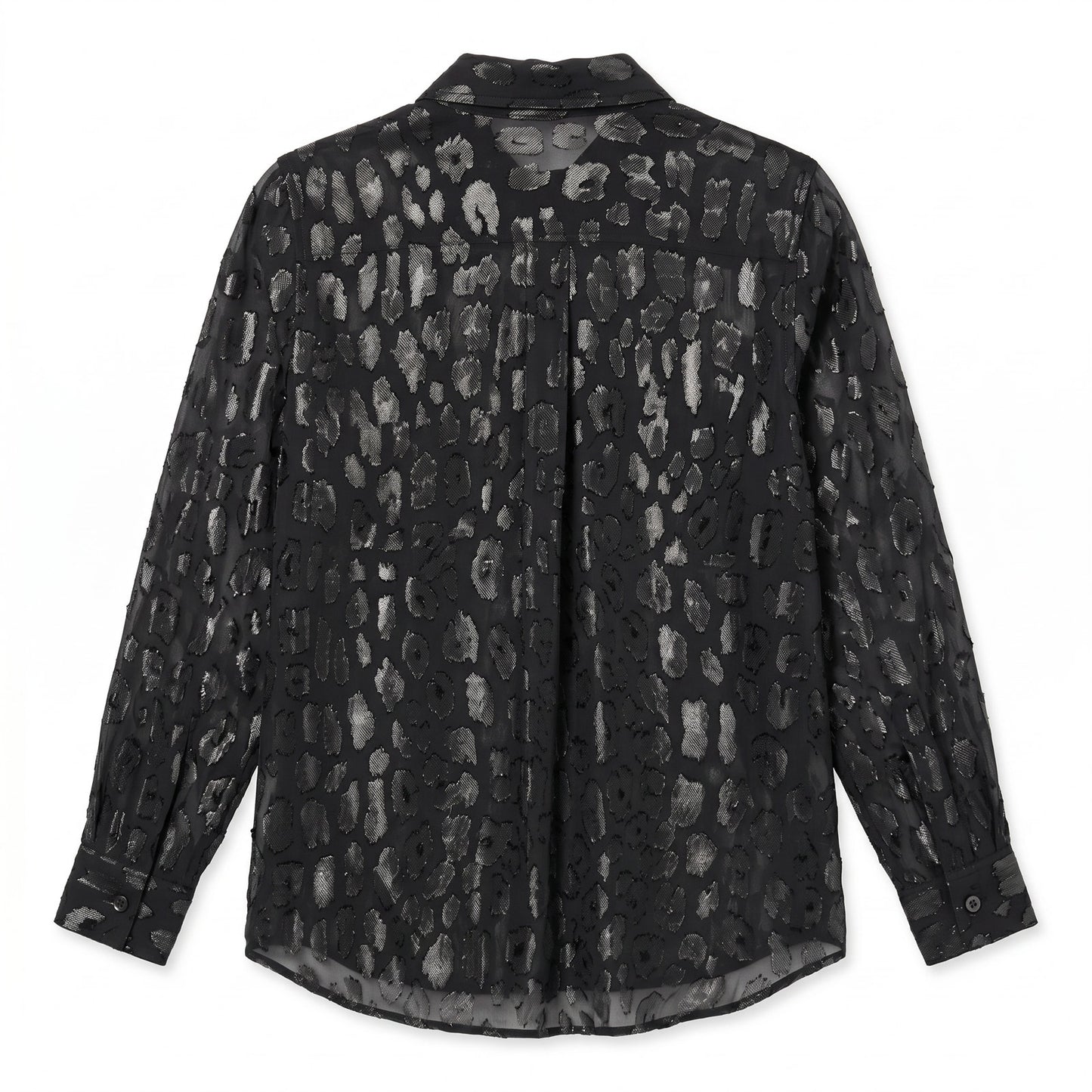 Equipment Paris Black Silk Metallic Leopard Blouse | Sheer Silk