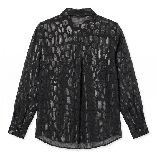 100% Silk Black Metallic Leopard Sheer Blouse Equipment Paris | S, M