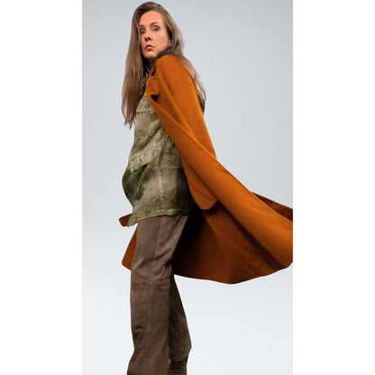 Burnt Orange Cashmere Wool Wrap Coat Double-Faced NWT