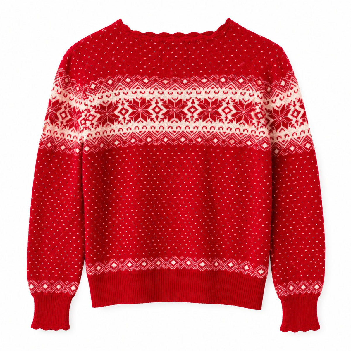 Teenie Weenie Red Fair Isle Snowflake Wool Blend Henley Sweater, Size S