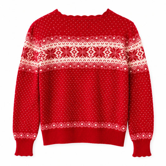 Teenie Weenie Red Fair Isle Snowflake Wool Blend Henley Sweater, Size S