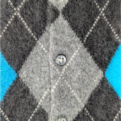 Apt. 9 100% Cashmere Argyle Cardigan Sweater, Black Turquoise Gray, Size L