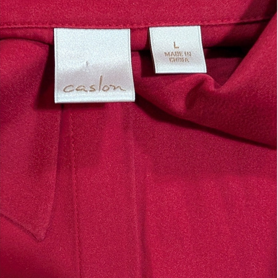 100% Silk Cherry Red Caslon Button-Down Blouse | Flared Bell Cuffs