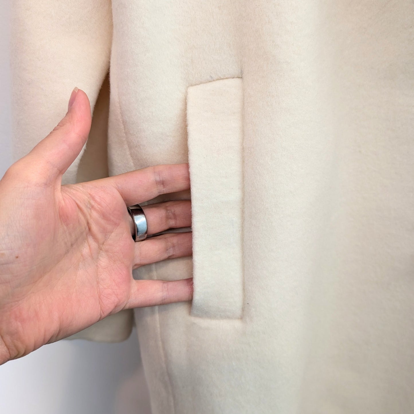 Ivory Merino Wool Cashmere Walking Coat with Crystal Buttons NWT