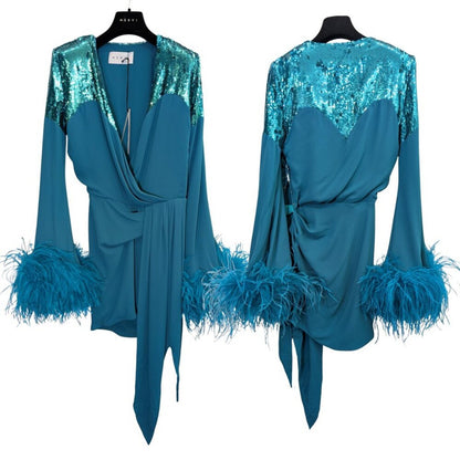 NWT Nervi Pami Dress — Sequin & Ostrich Feather Cuffs — IT 42 / US 6