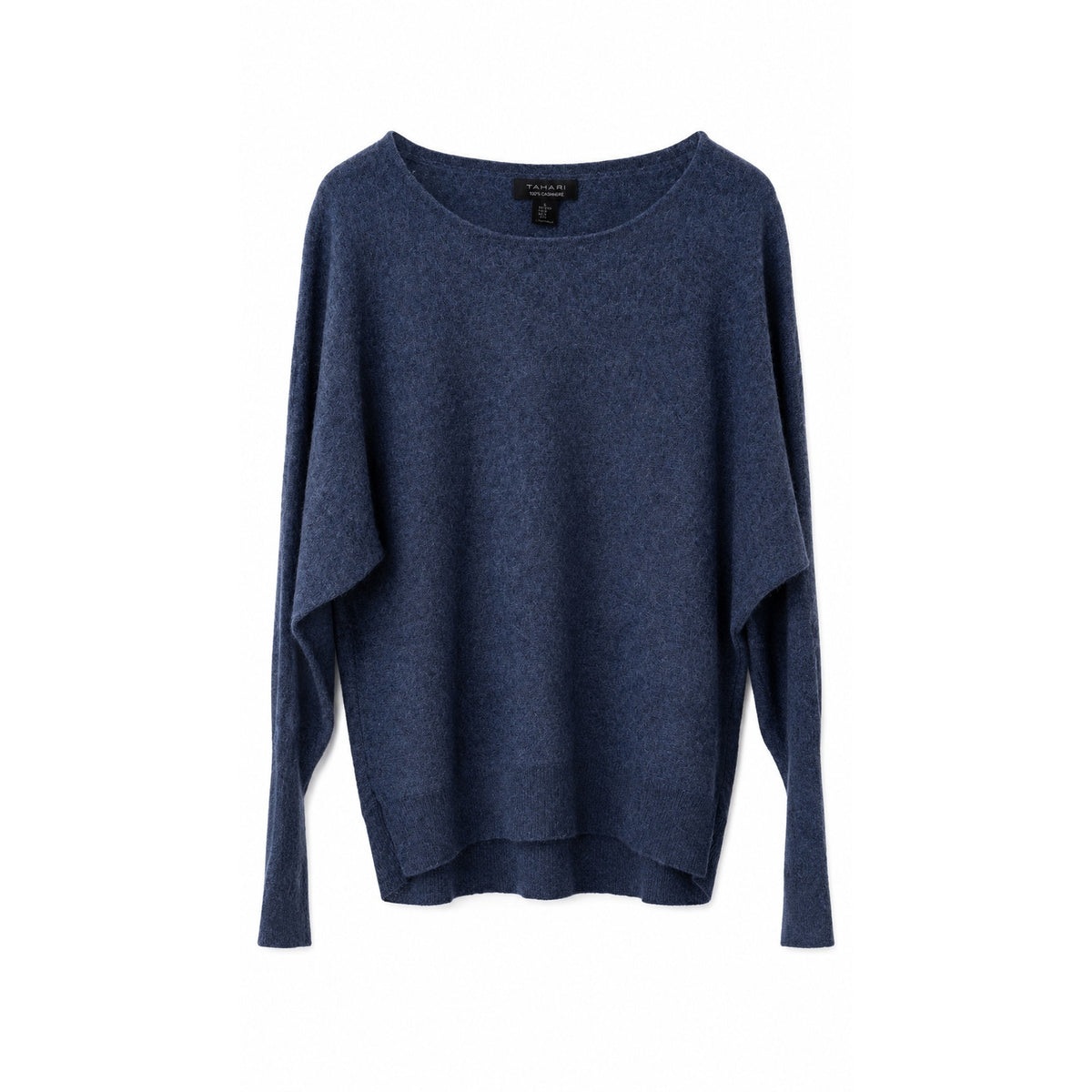 Tahari 100% 2-Ply Cashmere Dolman Sleeve Sweater, Heather Blue, Size XL