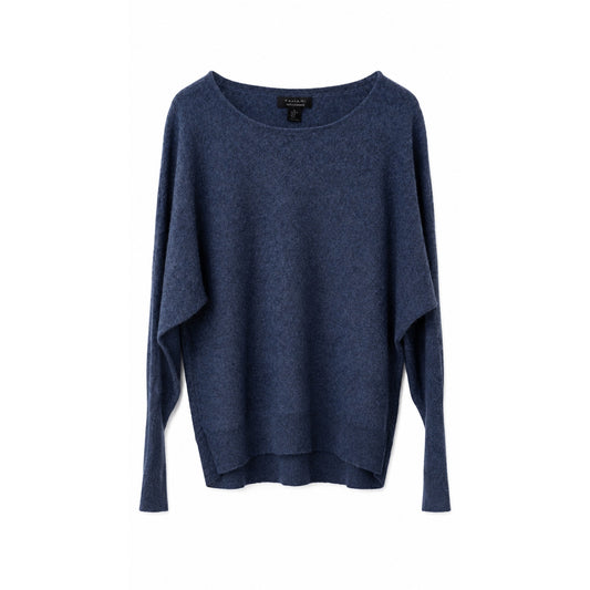 Tahari 100% 2-Ply Cashmere Dolman Sleeve Sweater, Heather Blue, Size XL