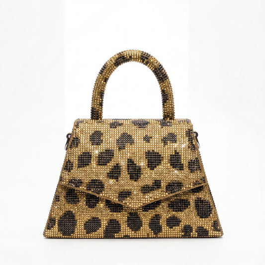 Nina Zarqua Crystal Mini Bag Leopard Rhinestone Crossbody Purse Statement Bag