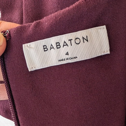 Babaton Aritzia Burgundy Cap Sleeve Sheath Dress Stretch Back Zip Size 4
