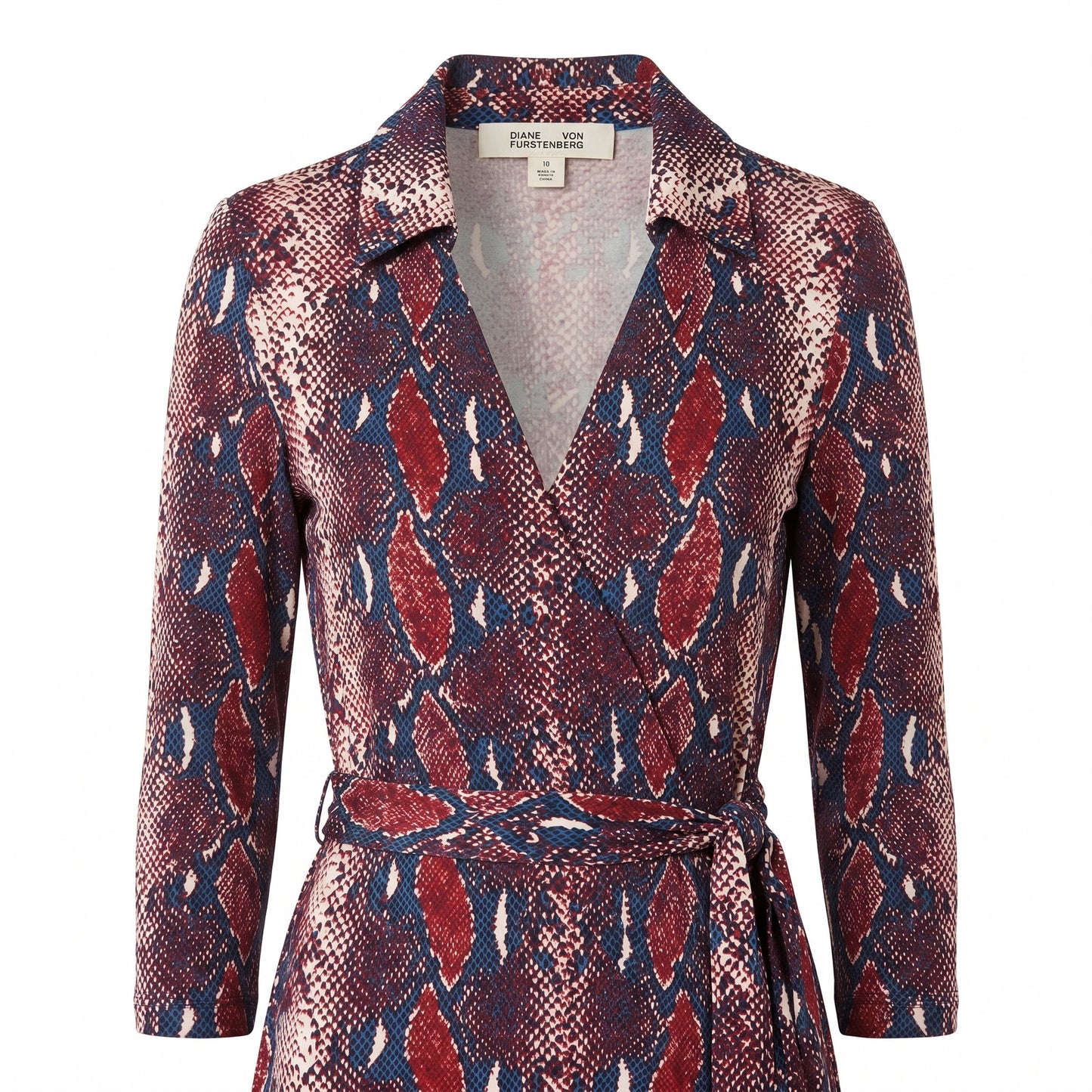 100% Silk DVF Diane Von Furstenberg Python Snake Print Wrap Dress in Burgundy