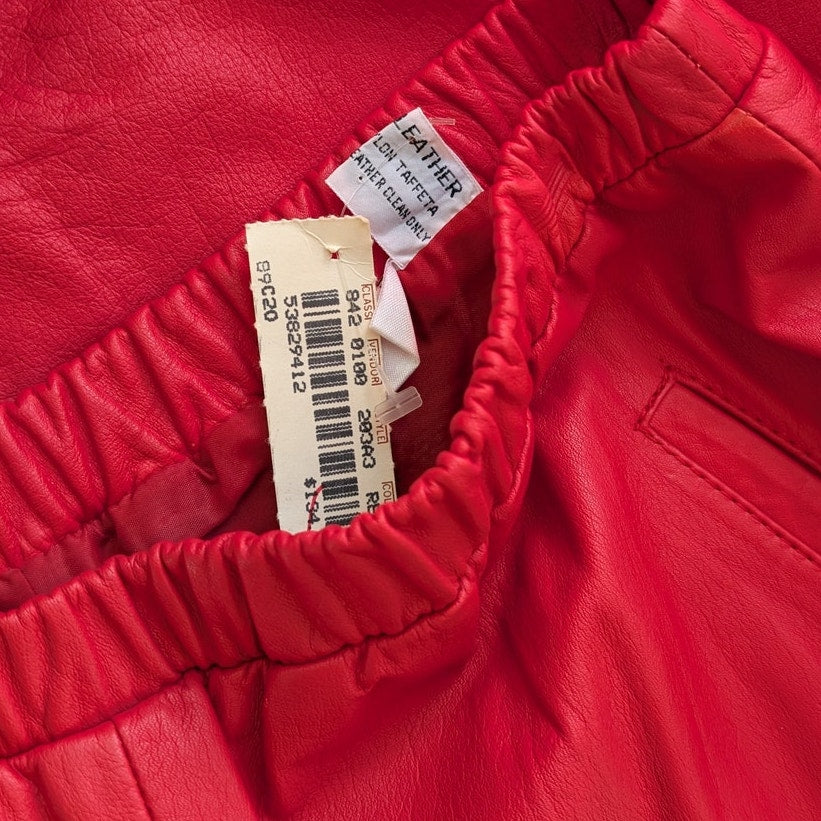 Vintage Red Leather Pants Pull On Elastic Waist Lined Size M
