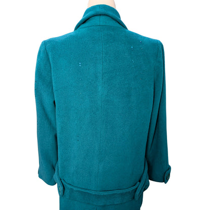 Vintage Teal Wool Double-Breasted Coat with Austrian Crystal Detail
