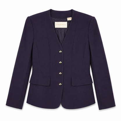 100% Wool Dana Buchman Petites 4P Purple Structured Collarless Blazer