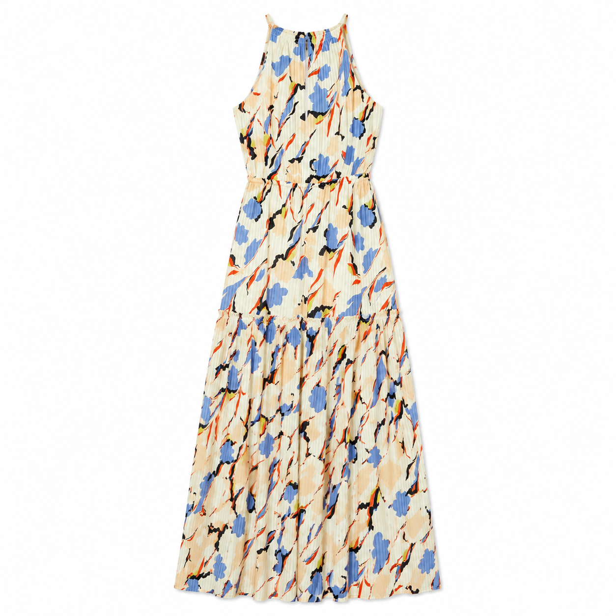 Joie 60% Cotton 40% Silk Abstract Print Tiered Halter Maxi Dress