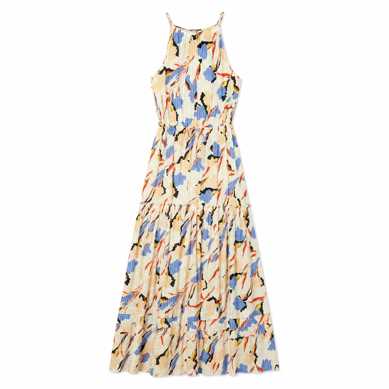 Joie 60% Cotton 40% Silk Abstract Print Tiered Halter Maxi Dress
