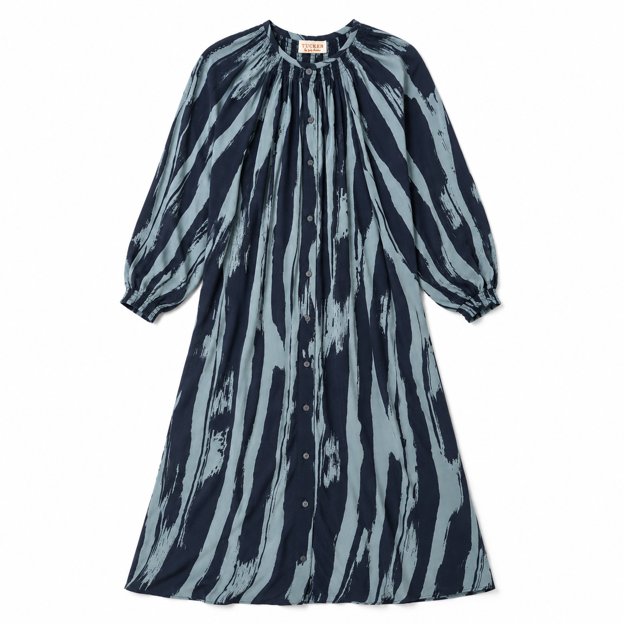 100% Silk Tucker by Gaby Basora  Abstract Brushstroke Midi Dress