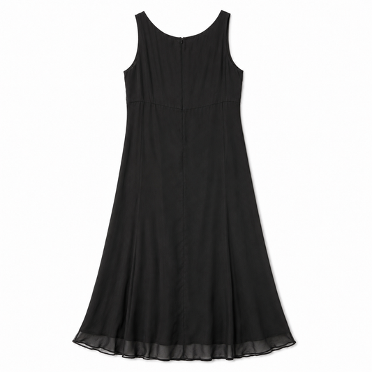 100% Silk Black Maxi Dress Robbie Bee | Gold Rose Embroidery | Size 14
