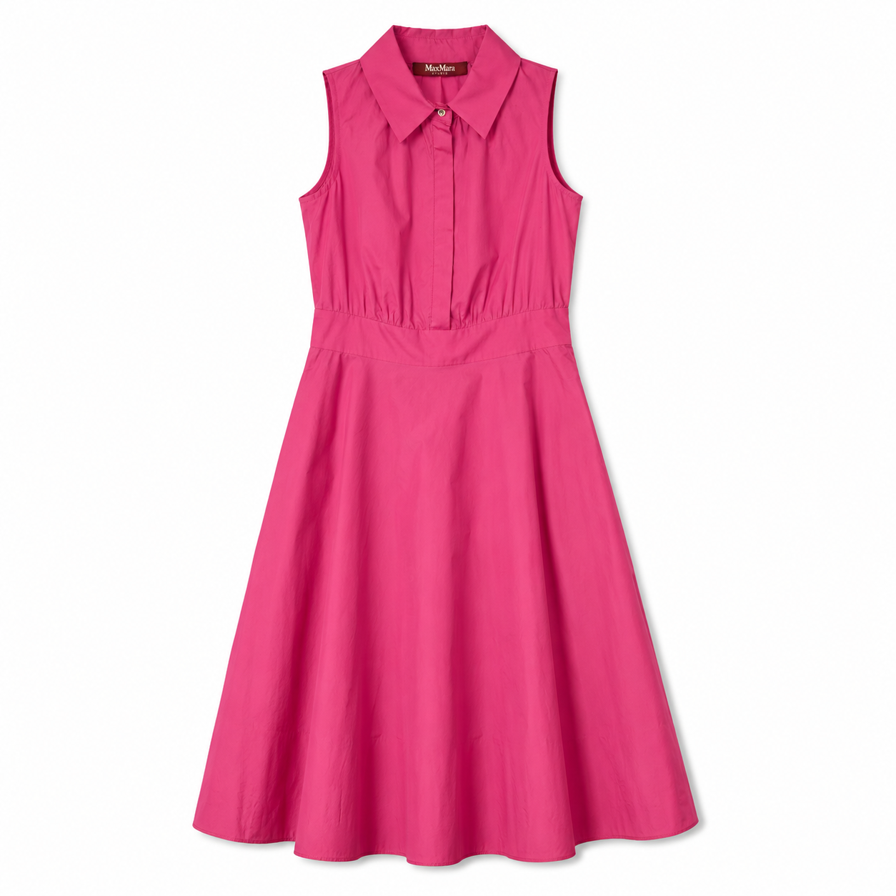 100% Cotton NWT Max Mara Studio Hot Pink Fuchsia Sleeveless A-Line Midi Dress | ADEPTO SS24