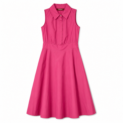 100% Cotton NWT Max Mara Studio Hot Pink Fuchsia Sleeveless A-Line Midi Dress | ADEPTO SS24