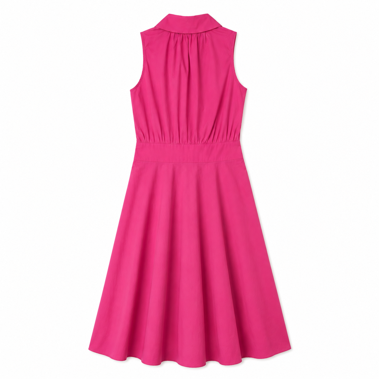 100% Cotton NWT Max Mara Studio Hot Pink Fuchsia Sleeveless A-Line Midi Dress | ADEPTO SS24
