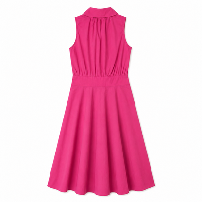 100% Cotton NWT Max Mara Studio Hot Pink Fuchsia Sleeveless A-Line Midi Dress | ADEPTO SS24