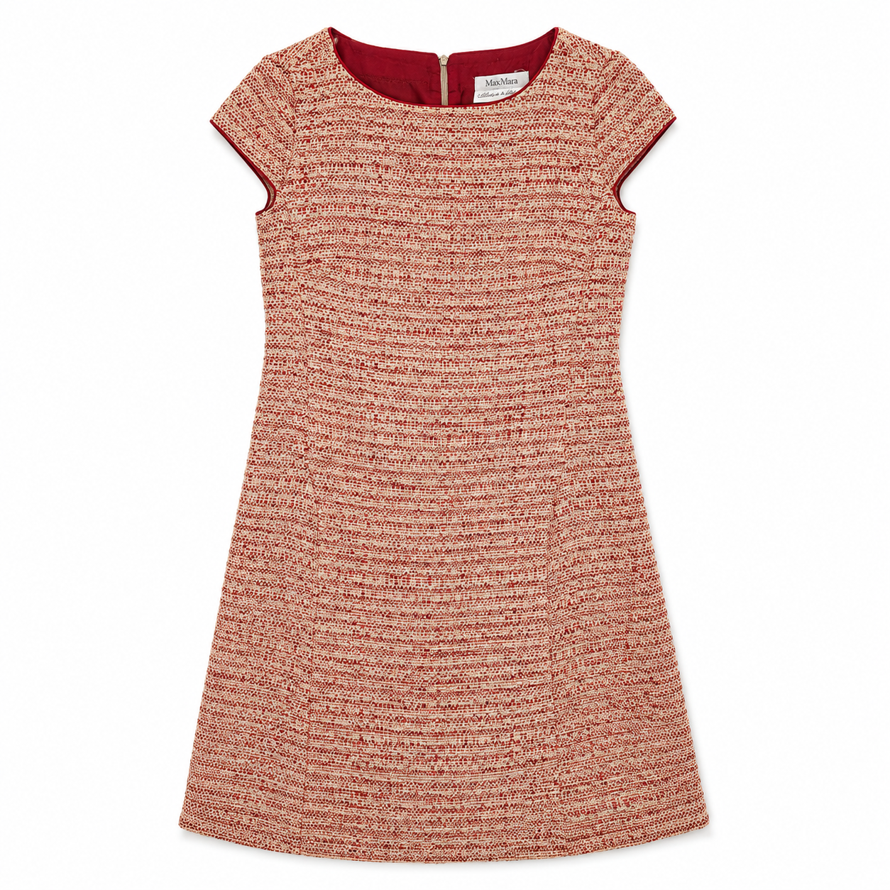 Italian Tweed Tan Terracotta A-Line Dress Max Mara | Metallic Thread | US 6