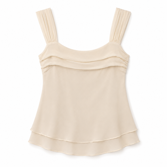 100% Silk Ivory Sleeveless Twist-Front Camisole Top Classiques Entier | M